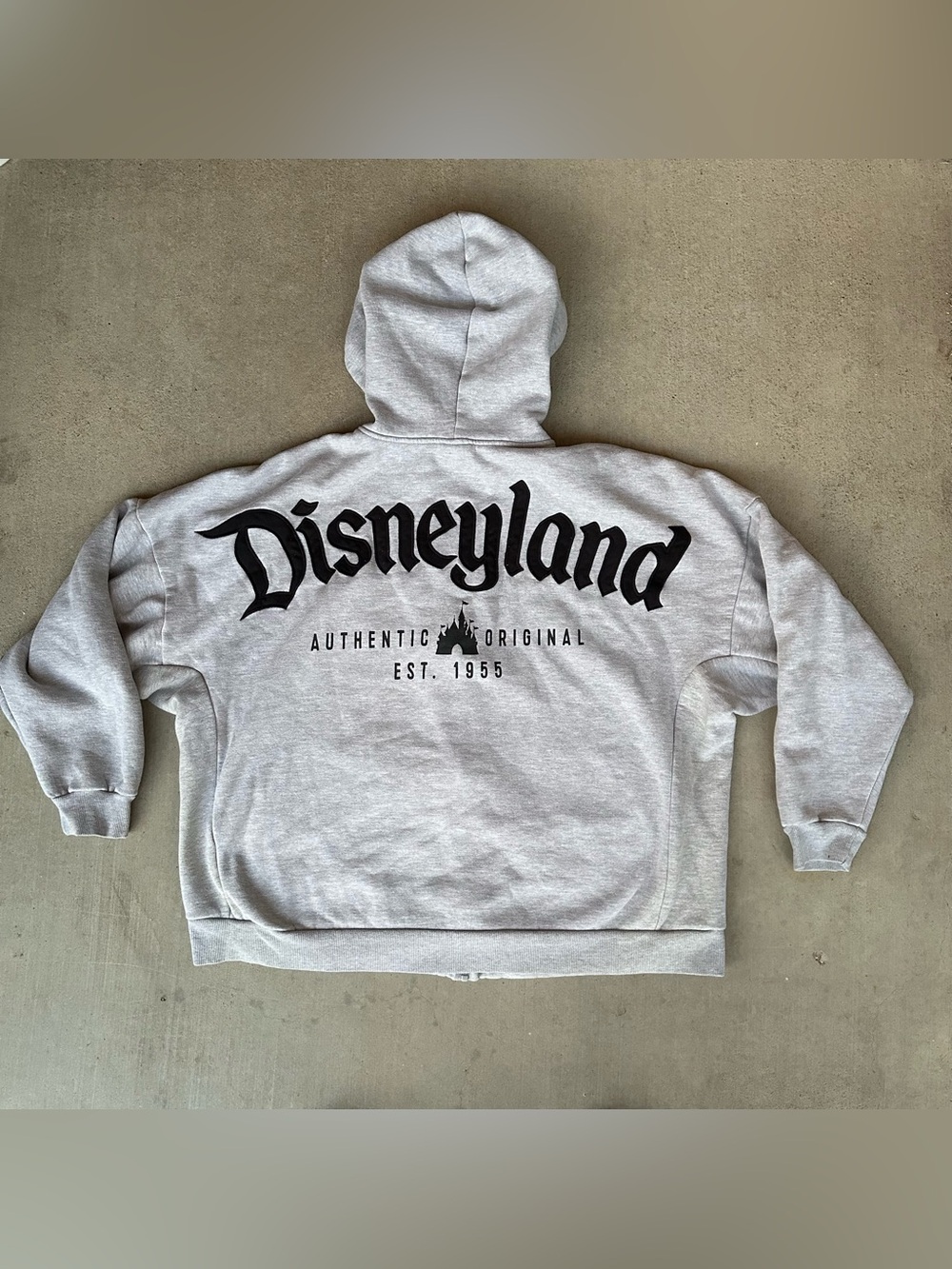 Authentic Disney Gray Zip-Up Hoodie with Black Disneyland Logo
